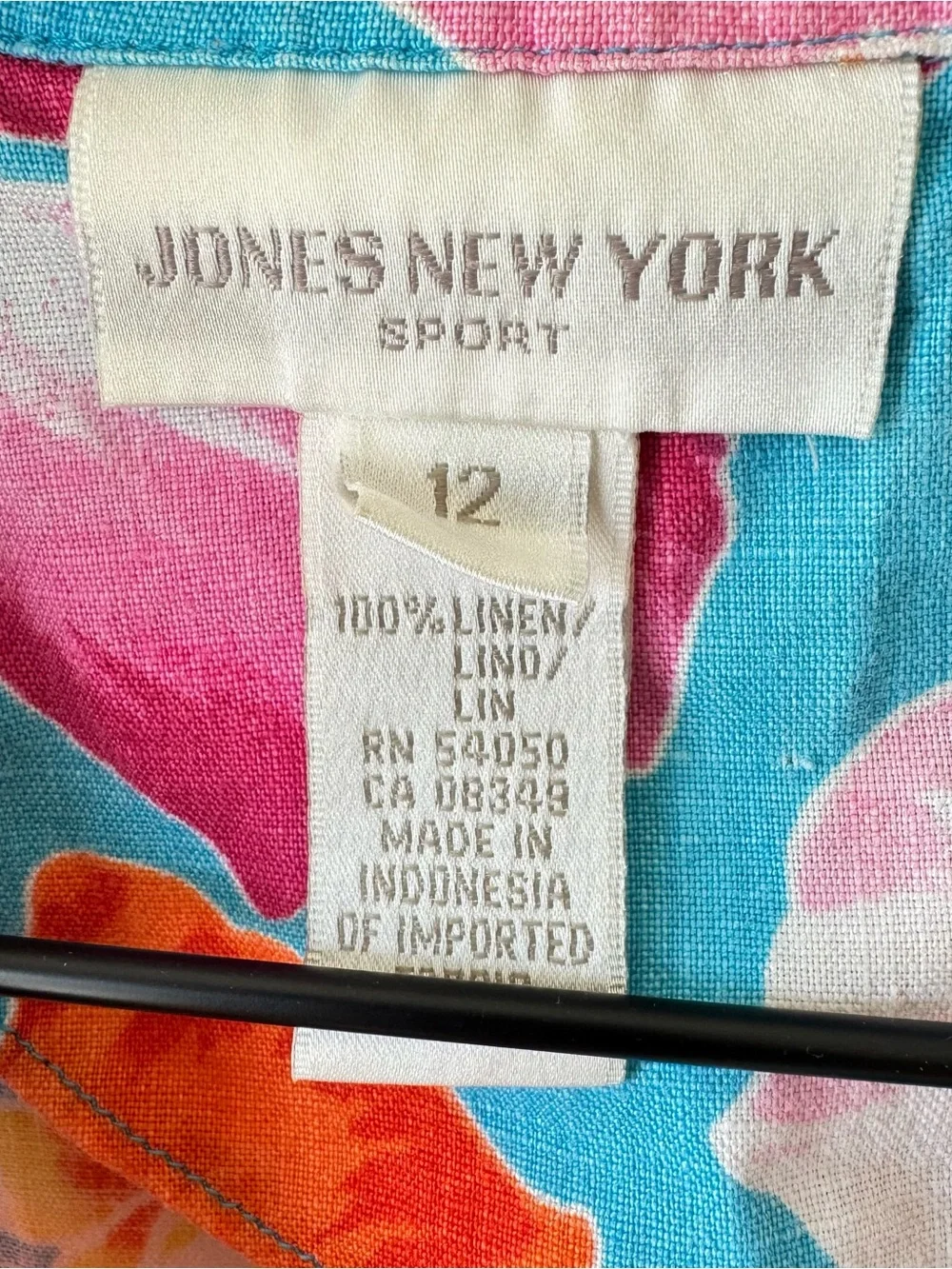 Jones New York Sleeveless Linen Button Up Boxy Top Size 12 Resort Tiki Hawaiian